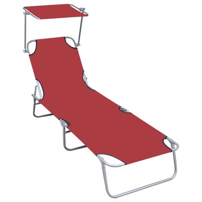 vidaXL Folding Sun Lounger with Canopy Red Aluminum