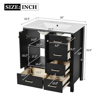 30'' Black Solid Wood Freestanding Bathroom Vanity with Resin Sink