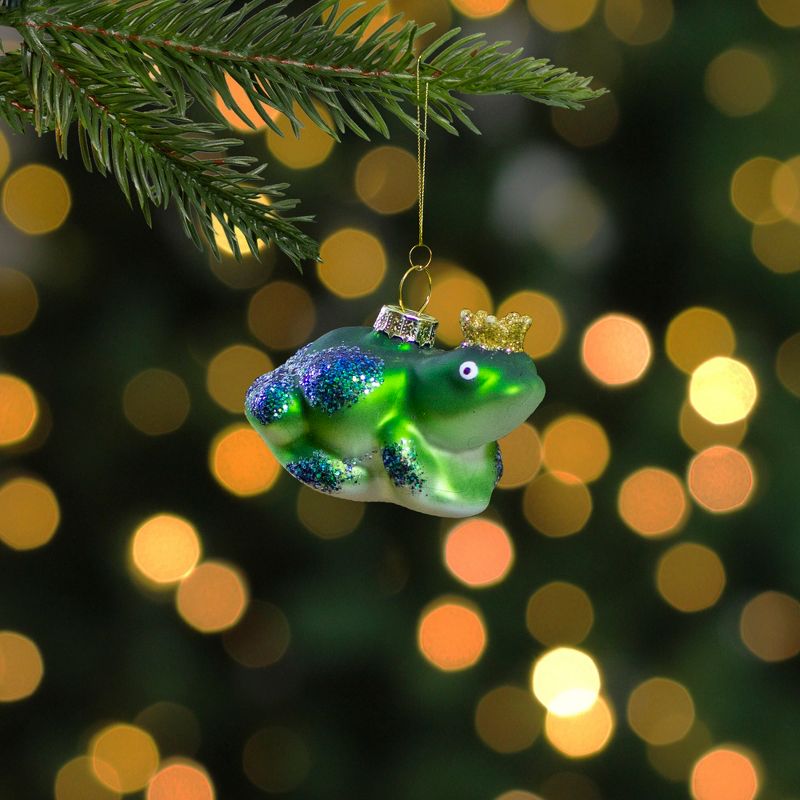 Northlight 3" Green and White Prince Frog in a Gold Crown Glass Christmas Ornament, 2 of 6