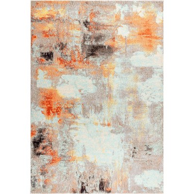 4' x 6' Blue and Orange Abstract Synthetic Area Rug