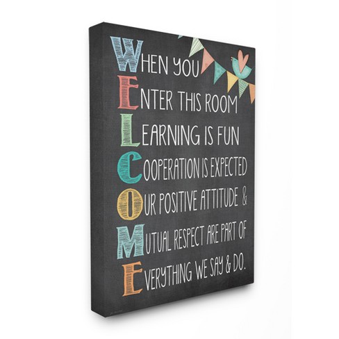 Welcome Acrostic Rainbow Chalk Oversized Stretched Canvas Wall Art 24 X30 X1 5 Stupell Industries Target