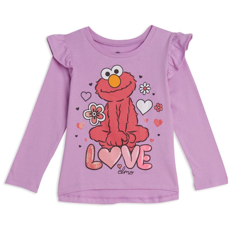 Sesame Street Elmo Baby Girls 2 Pack Peplum Long Sleeve T-Shirts Infant, 2 of 9