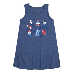 Girls' - Instant Message - Fourth Of July Desserts Graphic Sleeveless Aline Dress - 1 of 4