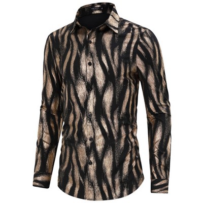 Mens Disco Shirt Metallic Sequins Shiny Long Sleeve