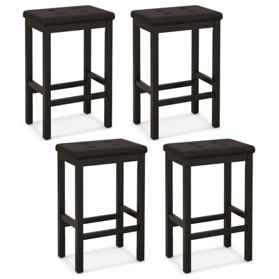 Tangkula Upholstered Bar Stools Set of 2/4 Counter Height Stools with Button-tufted PVC Leather Seat & Sturdy Footrests Brown & Black