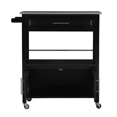 Black Granite Top Kitchen Cart with Storage and Wheels