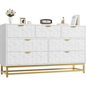 53.5“ Dresser for Bedroom,Modern 7 Drawer Triple Dresser with Gold Accents,Long Storage Organizer for TV Stand & Closet,Large Chest of Drawers - 1 of 4