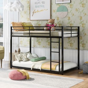 Sapphtopaz Metal Bunk Bed with Guardrail & Ladder,Space-Saving Low Floor Bunk Bed Frame with Sturdy Frame for Adults,Teen,Bedroom - 1 of 4