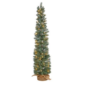 Nearly Natural 4-ft Green Pine Artificial Christmas Tree with 70 Warm White Lights Set in a Burlap Base - 1 of 4