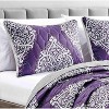 Home Mart Goods Queen Size 3 Piece Purple White Damask Reversible Quilt Coverlet Bedspread Bedding Set - 2 of 3