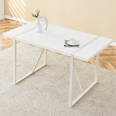 NicBex Modern Rustic Industrial Rectangular Dining Table for 4-6, Kitchen Table with 1.5" Thick Tabletop & Metal Legs, Desk for Kitchen Dining Room