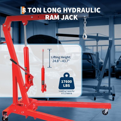 TROPOW 8 Ton Hydraulic Long Ram Jack-11760LBS Engine Hoist Cylinder with Single Piston Pump & Clevis Base, Long Ram Hydraulic Bottle Jack
