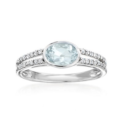 Ross-Simons 0.60 Carat Aquamarine and .16 ct. t.w. Diamond 2-Row Ring in 14kt White Gold