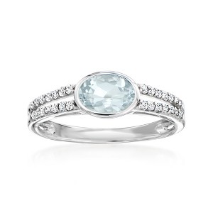 Ross-Simons 0.60 Carat Aquamarine and .16 ct. t.w. Diamond 2-Row Ring in 14kt White Gold - 1 of 4