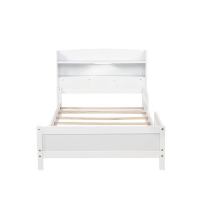 YOOCOZZ Twin Pine Wood Bed with Bookcase Headboard and LED Motion Sensor Light - 1 of 4