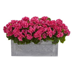 Nearly Natural 18 in Geranium Artificial Plant in Stone Planter UV Resistant (Indoor/Outdoor) - 1 of 3