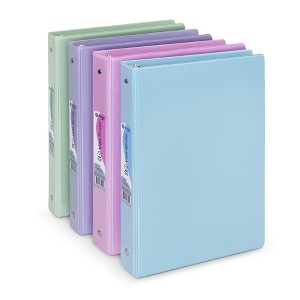 Enday 3 Ring Binder, Round Ring Pastel With Clear View Cover for Letter Size 8.5 x 11'' Paper & 2 Inside Pockets, 4 Pack - 1 of 4