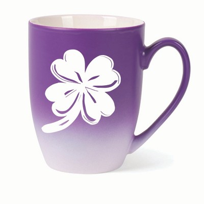 Elanze Designs Irish Four Leaf Clover Two Toned Ombre Matte 10 ounce New Bone China Coffee Tea Cup Mug, Purple and White