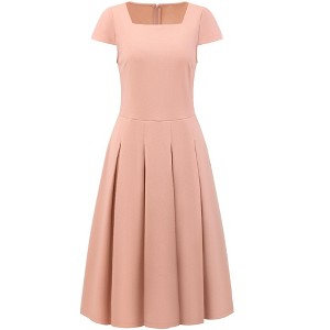 INSPIRE CHIC Women's Cap Sleeve Flare Square Neck Business Work A Line Pleated Dress - 1 of 4