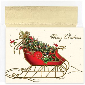 Masterpiece Studios Holiday Collection 15-Count Boxed Embossed Christmas Cards with Foil-Lined Envelopes, 7.8" x 5.6", Holiday Sleigh (843800) - 1 of 2