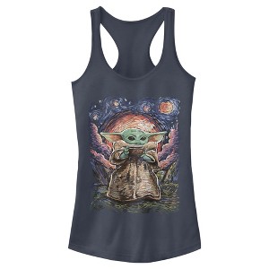 Juniors Womens Star Wars The Mandalorian The Child Starry Night Racerback Tank Top - 1 of 4