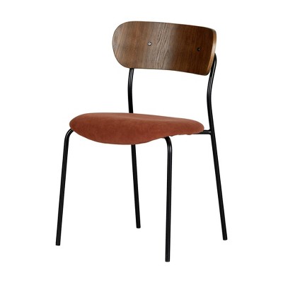 Burnt Orange and Brown Velvet Upholstered Side Chair with Metal Legs