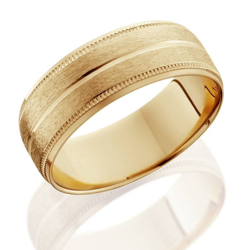 Pompeii3 9mm 14K Yellow Gold Mens Brushed Double Line Mens Wedding Band 9mm Ring, 2 of 4