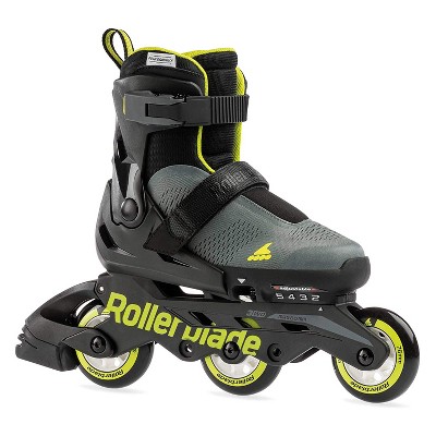 Rollerblade Microblade 3WD Inline Adjustable Lace Free Roller Skates for Kids, Black and Lime