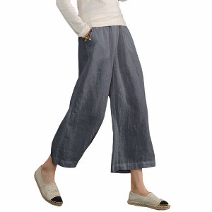 ECUPPER Womens Cotton Cropped Pants Loose Fit Wide Leg Capri Casual Plus Size Elastic Waist Trousers - 1 of 4
