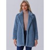 Allegra K Women's Lapel Collar Faux Fur Fuzzy Winter Long Overcoat with Pockets - 3 of 4