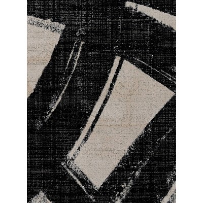 Rectangular Black and Ivory Synthetic Geometric Area Rug