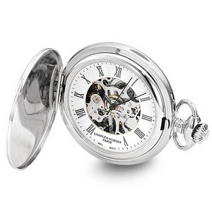 Black Bow Jewelry Charles Hubert Chrome-finish Shield Design 47mm Pocket Watch - 1 of 4