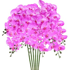 Unique Bargains Artificial Orchid Flowers Nine-headed Large Faux Phalaenopsis Silk Bouquets Real Touch 37 Inch - 1 of 4