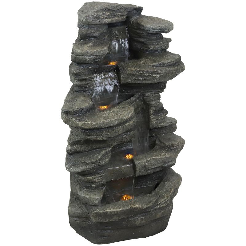 Sunnydaze 38"H Electric Polyresin and Fiberglass Stacked Shale Waterfall Outdoor Water Fountain with LED Lights, 1 of 16