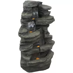 Sunnydaze 38"H Electric Polyresin and Fiberglass Stacked Shale Waterfall Outdoor Water Fountain with LED Lights