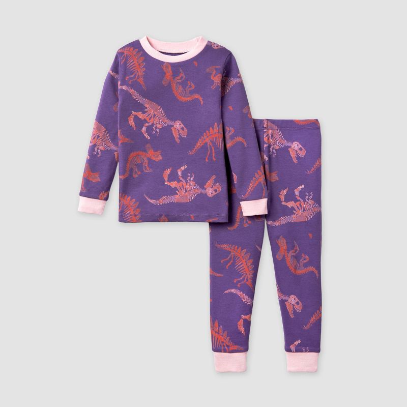 Burt&#39;s Bees Baby&#174; Baby Girls&#39; Snug Fit Dinosaur Fossils Pajama Set - Pink/Purple, 1 of 6