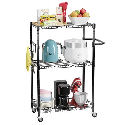 LunaLulinlk 3-Tier Storage Wire Rack Metal Storage Shelf Heavy Duty Shelf With Wheels For Home,Black