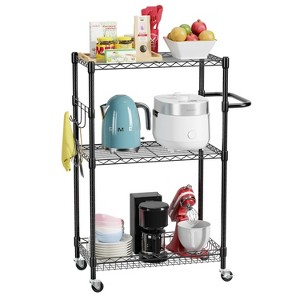 LunaLulinlk 3-Tier Storage Wire Rack Metal Storage Shelf Heavy Duty Shelf With Wheels For Home,Black - 1 of 4
