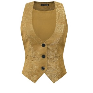 INSPIRE CHIC Women's Vintage Waistcoat Button Up Steampunk Jacquard Sleeveless Suit Vest - 1 of 4