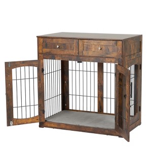 Dog Crate Furniture with Drawers, Large Dog Crate with Cushion,Wooden Dog Kennel for Medium/Small Dog,Dog Crate End Table Up to 70 Lbs - 1 of 4