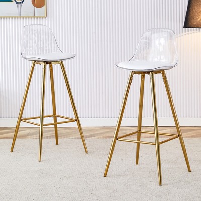 SKRAN Stylish And Comfortable Upholstered Bar Chairs With Metal Legs, Water-Resistant PU Leather,Small Size,Easy To Install For Kitchen,Terrace