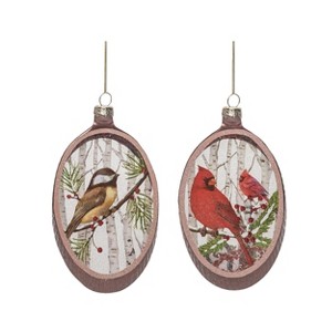 Transpac Glass 6 in. Multicolored Christmas Woodcut Painted Winter Bird Ornament Set of 2 - 1 of 3