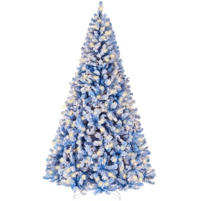 Best Choice Products Pre-Lit Blue Christmas Pine Tree w/ Flocked Branches, Warm-White Lights