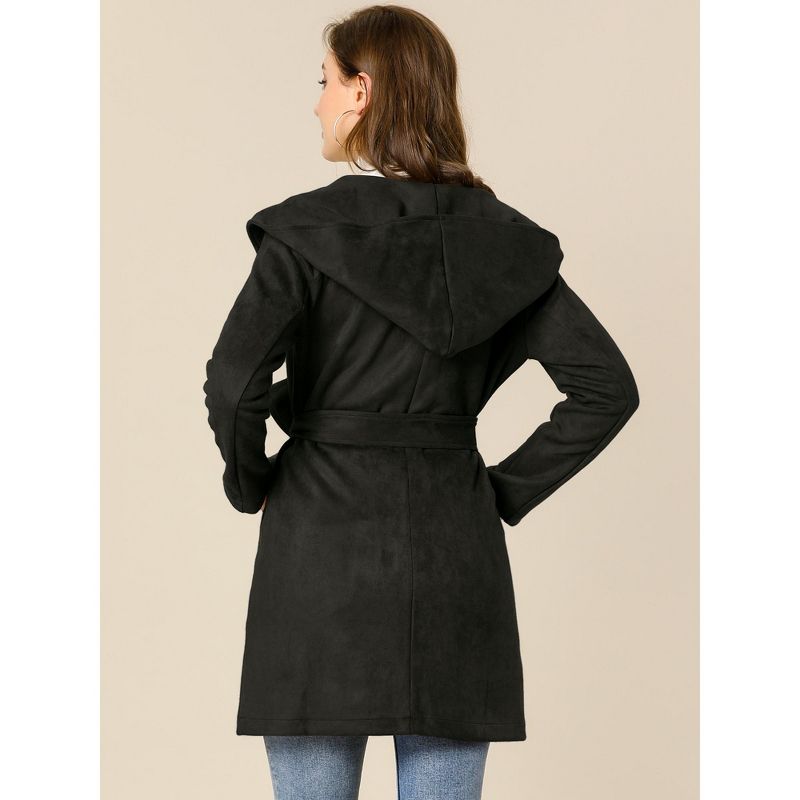Allegra K Women's Winter Lapel Hooded Wrap Belted Long Coat with Pockets, 6 of 8