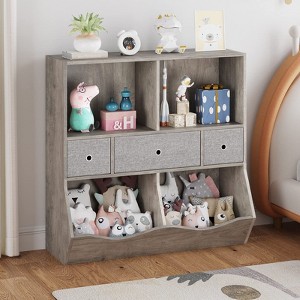 Kids Toy Storage Organizer, Kids Bookshelf with 2 Bookshelfs, 3 Removement Drawers and 2 Cubbies - 1 of 4