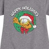 Girls' - Garfield - Happy Holidays Wreath Graphic Short Sleeve Fleece Dress - 2 of 4