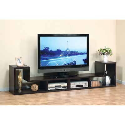 84.5" Wood L-Shape Geometric TV Stand Two-Piece Extendable with Multi-Level Shelves for Living Room and Bedroom