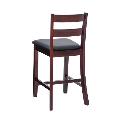 Triena Soho 24" Dark Cherry Wood and Brown Faux Leather Counter Stool