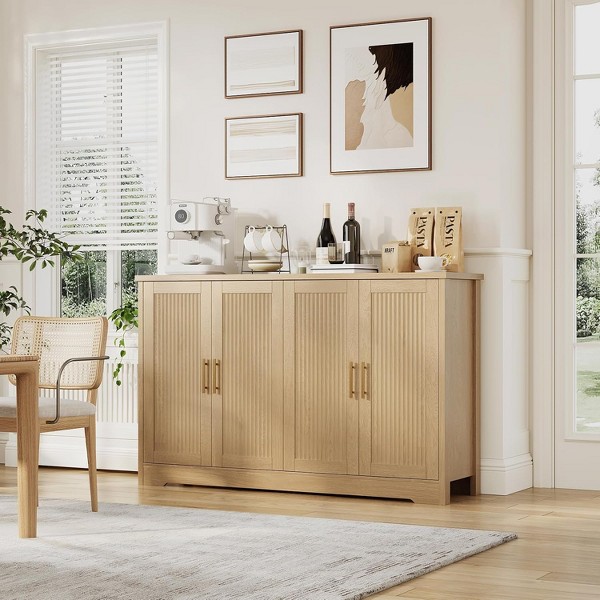 Aparador moderno con 4 puertas, gabinete de almacenamiento de madera acanalada, gabinete grande para cocina, comedor, sala, oficina 7