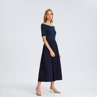 Женские платья A New Day Women's Raglan Short Sleeve Twofer Midi A-Line Dress - A New Day™ Navy Blue L — фото 3
